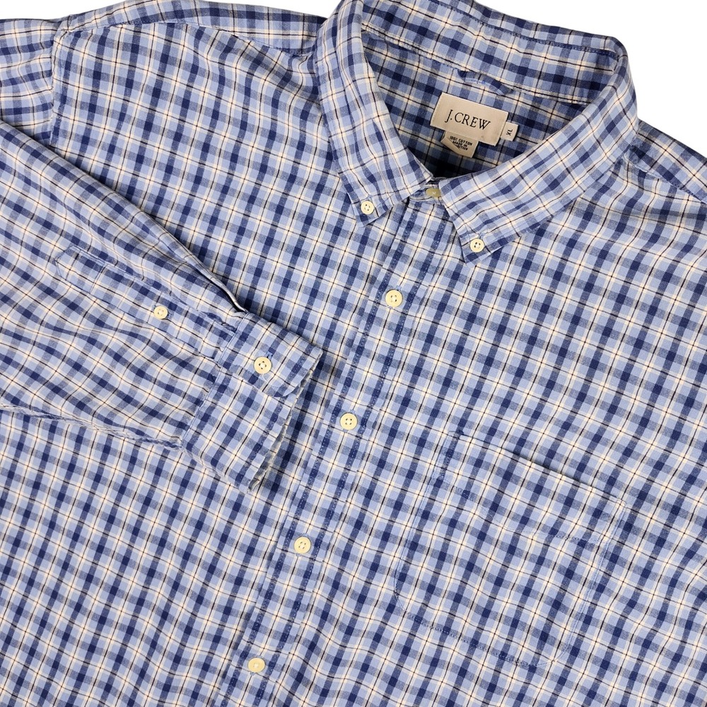 J.Crew Button Down‎ Shirt Mens XL Blue Plaid Long Sleeve Cotton Academic Preppy